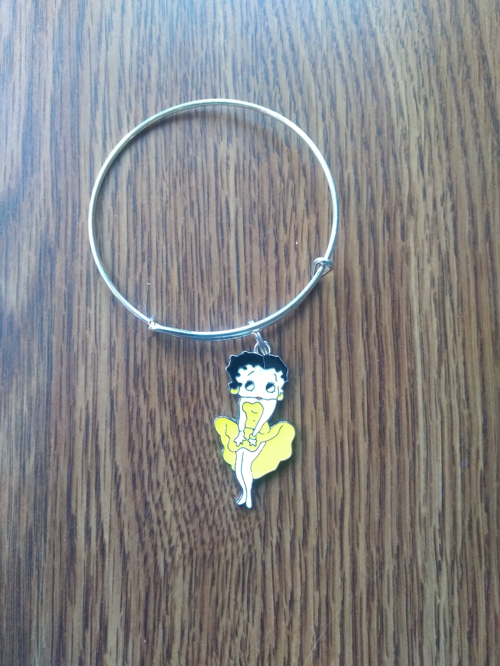 Silver Bangle Bracelet with Yellow Betty Boop Charm